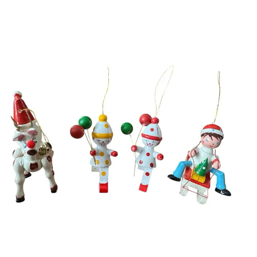 Vintage Wooden Christmas Holiday Ornaments Lot Clowns Miniatures Style READ